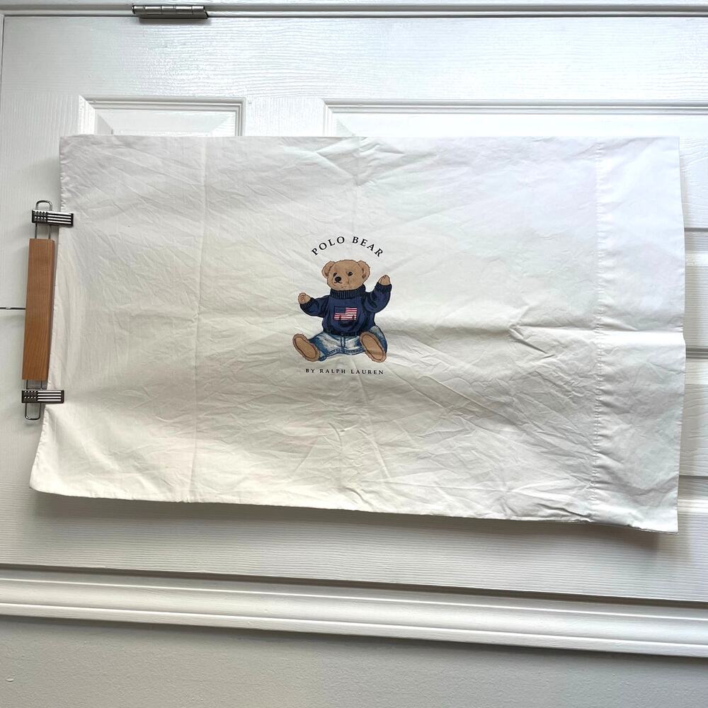 Vintage 90s Ralph Lauren Cotton USA Flag Sweater Polo Bear Pillowcase Country